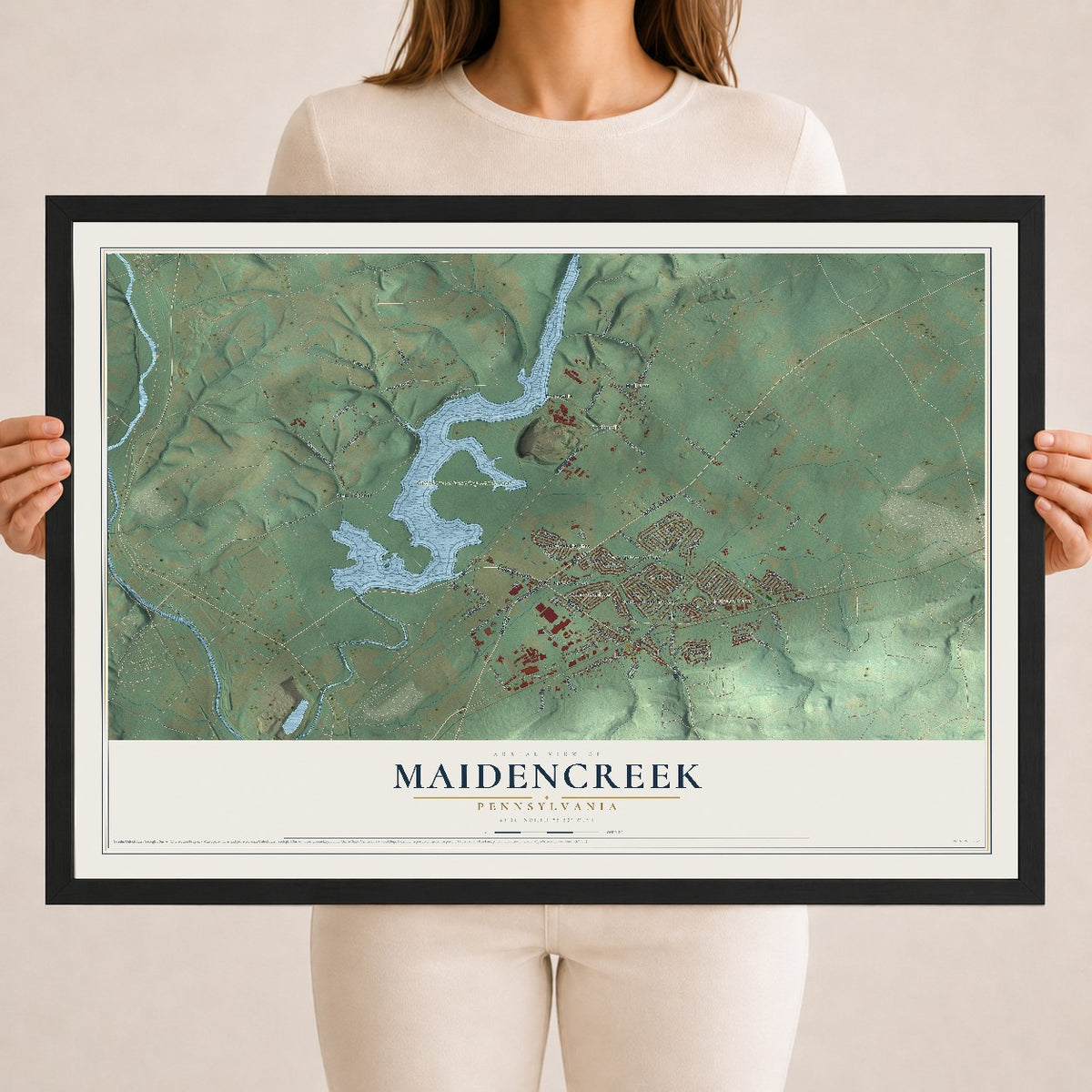 Map of Maidencreek, Pennsylvania, 18 x 24 inch print in a black wood frame