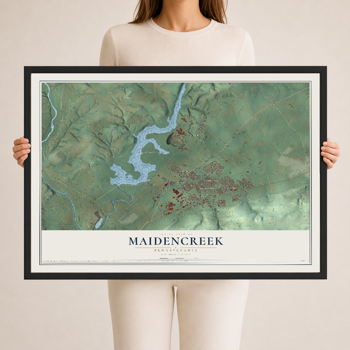 Map of Maidencreek, Pennsylvania, 24 x 36 inch print in a black wood frame