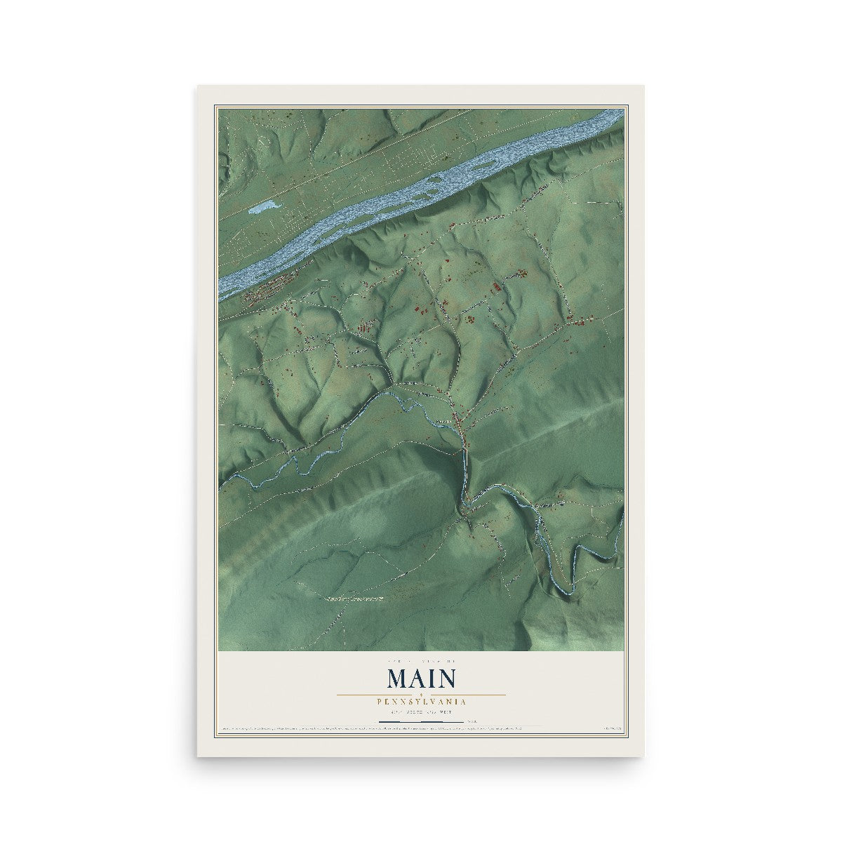 Map of Main, Pennsylvania, 12 x 18 inch unframed archival matte print