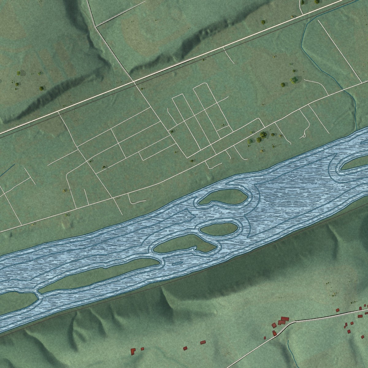 Second close-up of the map of Main, Pennsylvania print showing more streets and buildings