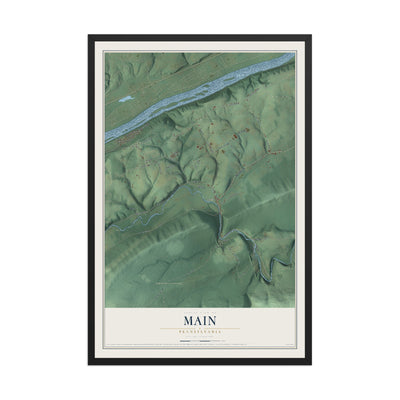 Map of Main, Pennsylvania, 12 x 18 inch print in a black wood frame
