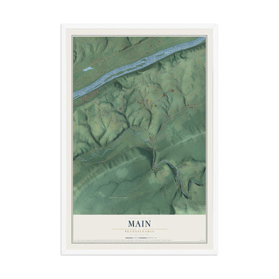 Map of Main, Pennsylvania, 12 x 18 inch print in a white wood frame