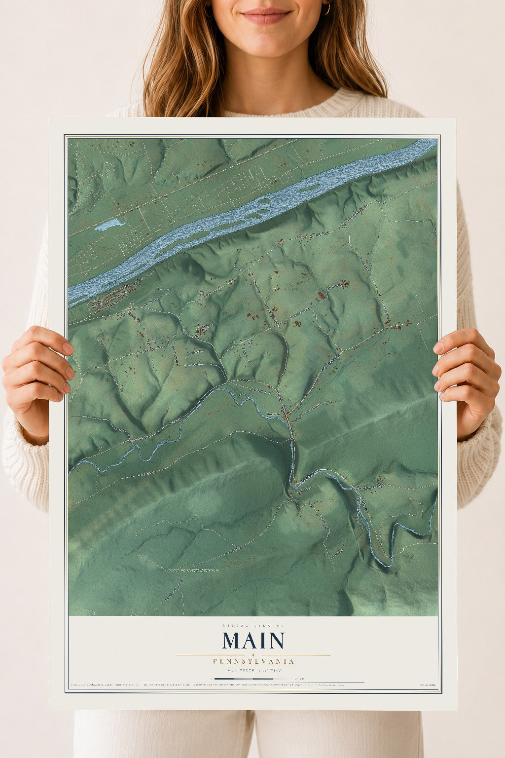 Map of Main, Pennsylvania, 18 x 24 inch unframed archival matte print