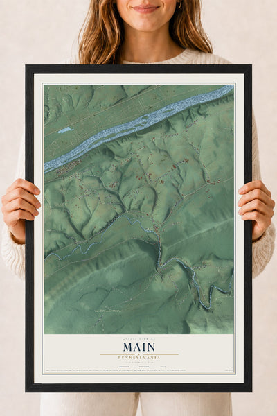 Map of Main, Pennsylvania, 18 x 24 inch print in a black wood frame