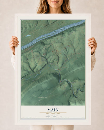 Map of Main, Pennsylvania, 24 x 36 inch print in a white wood frame