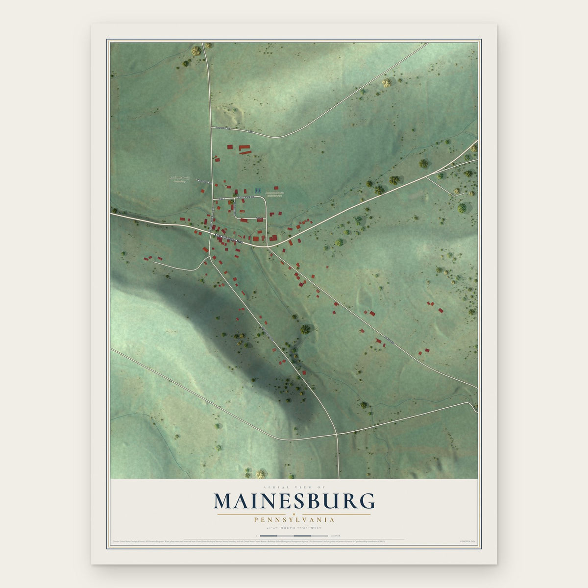 Mainesburg, Pennsylvania map print, the full design