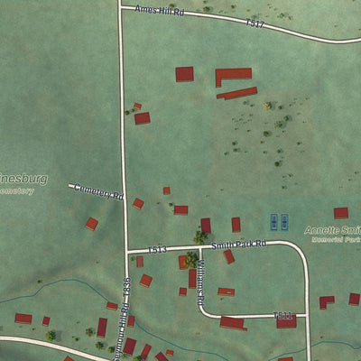 Close-up of the map of Mainesburg, Pennsylvania print showing street and building detail