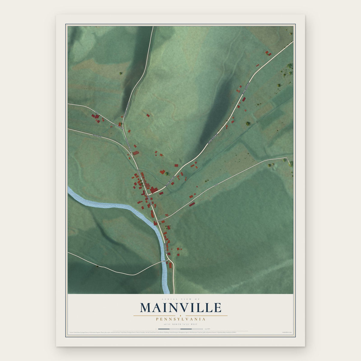 Mainville, Pennsylvania map print, the full design
