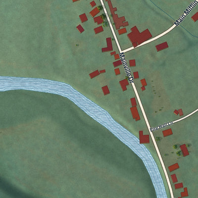 Close-up of the map of Mainville, Pennsylvania print showing street and building detail