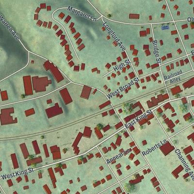 Close-up of the map of Malvern, Pennsylvania print showing street and building detail
