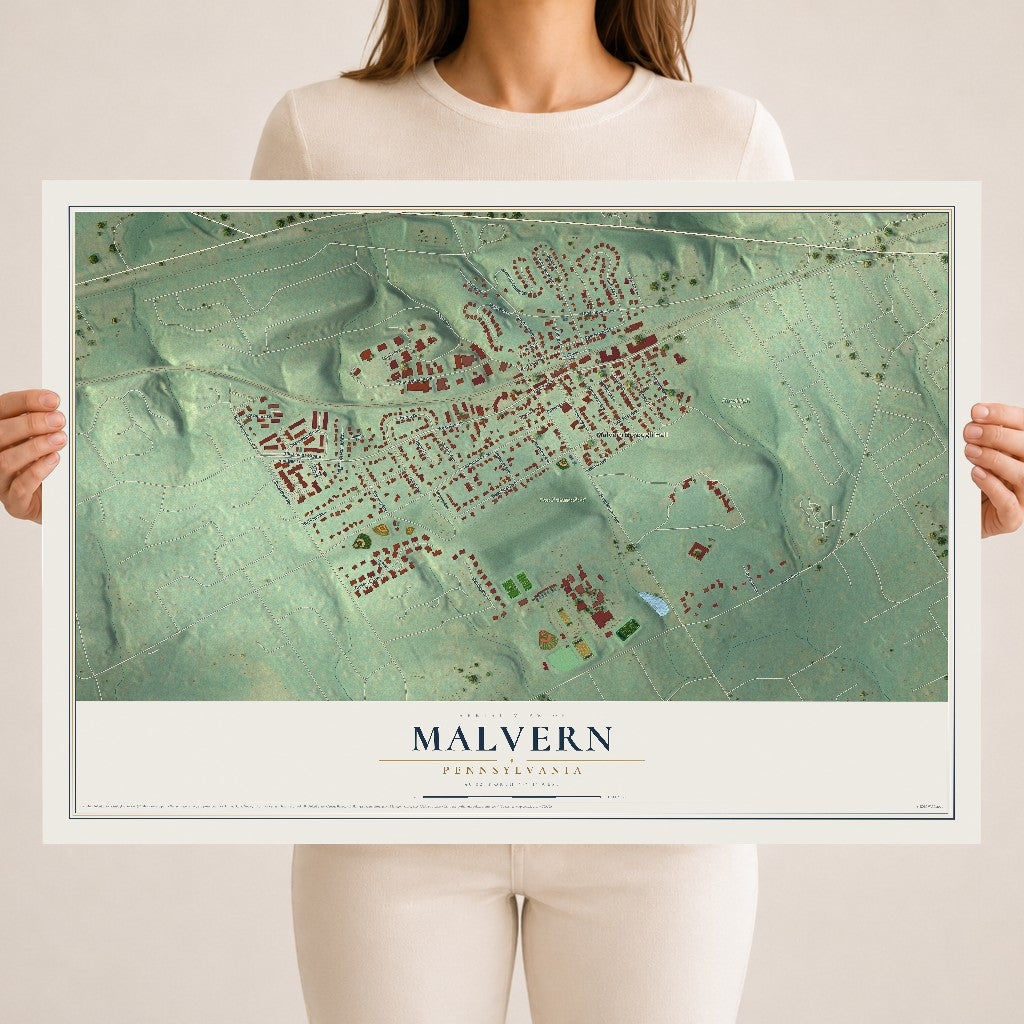 Map of Malvern, Pennsylvania, 18 x 24 inch unframed archival matte print