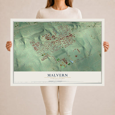 Map of Malvern, Pennsylvania, 24 x 36 inch unframed archival matte print