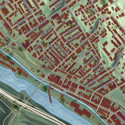 Close-up of the map of Manayunk, Pennsylvania print showing street and building detail