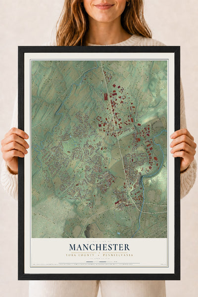 Map of Manchester, York County, Pennsylvania, 18 x 24 inch print in a black wood frame