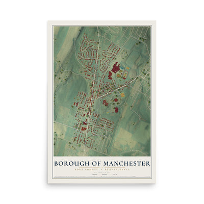 Map of the Borough of Manchester, York County, Pennsylvania, 12 x 18 inch unframed archival matte print