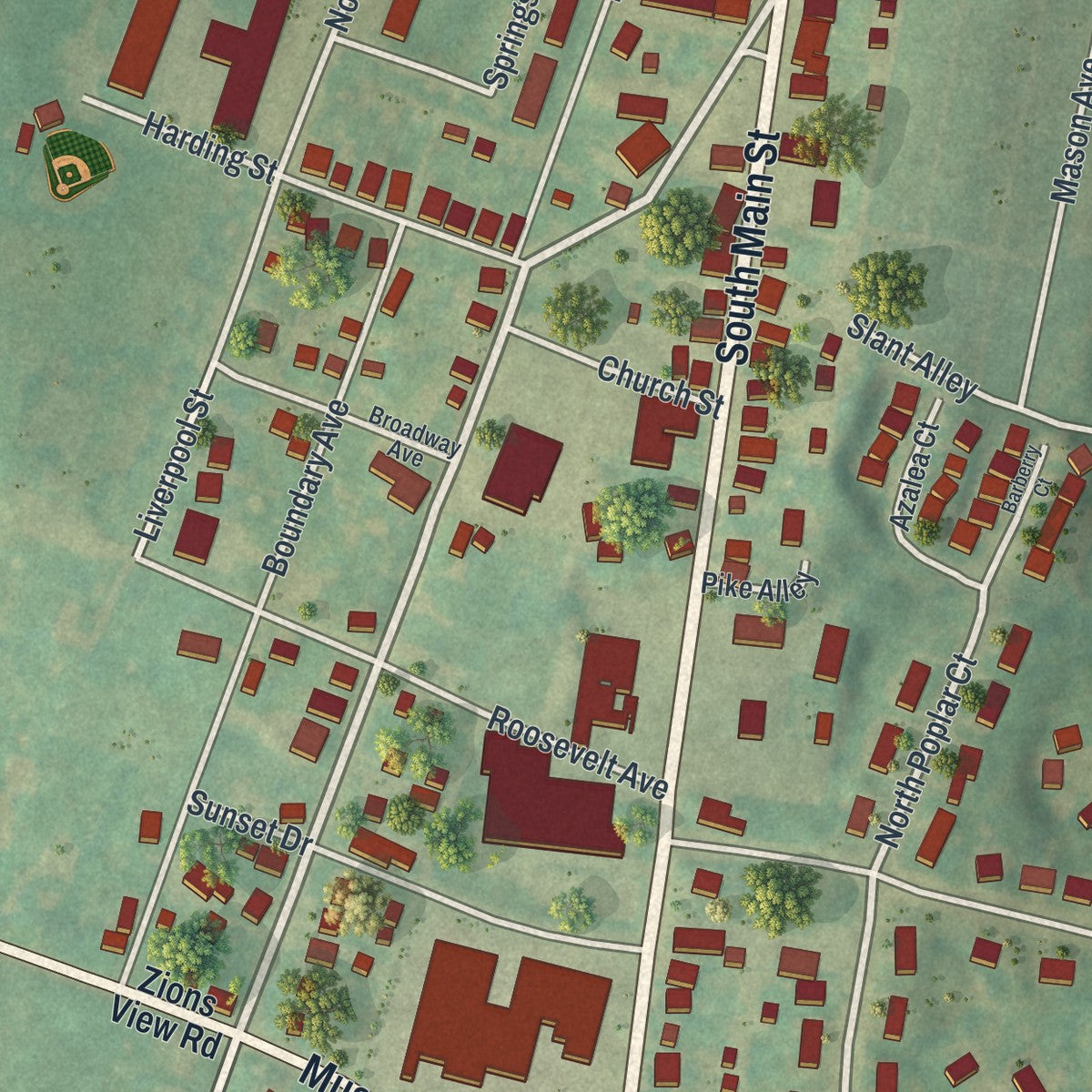 Close-up of the map of the Borough of Manchester, York County, Pennsylvania print showing street and building detail