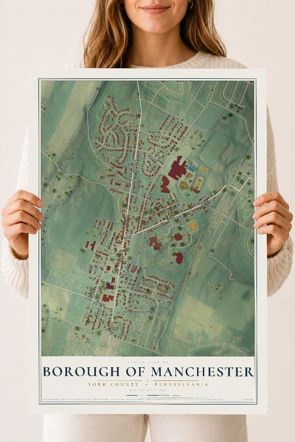 Map of the Borough of Manchester, York County, Pennsylvania, 18 x 24 inch unframed archival matte print
