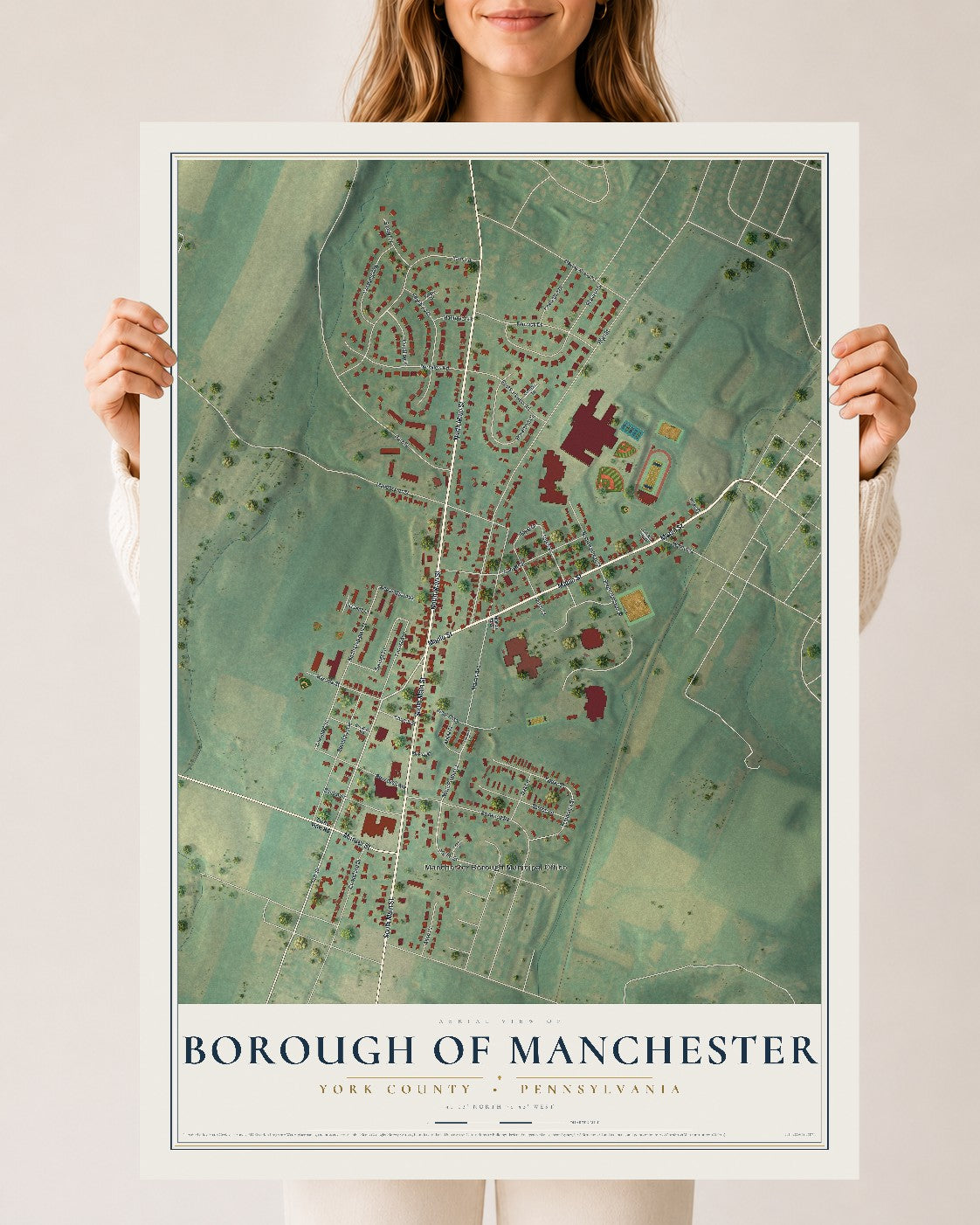 Map of the Borough of Manchester, York County, Pennsylvania, 24 x 36 inch unframed archival matte print