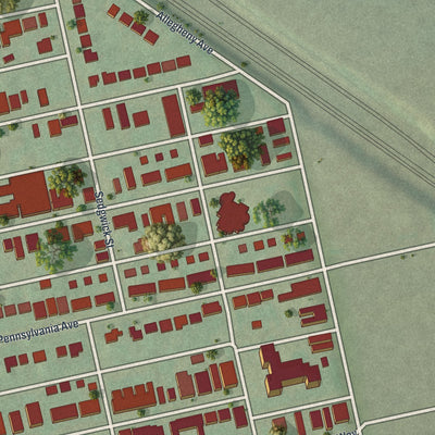 Second close-up of the map of Manchester, Pennsylvania print showing more streets and buildings