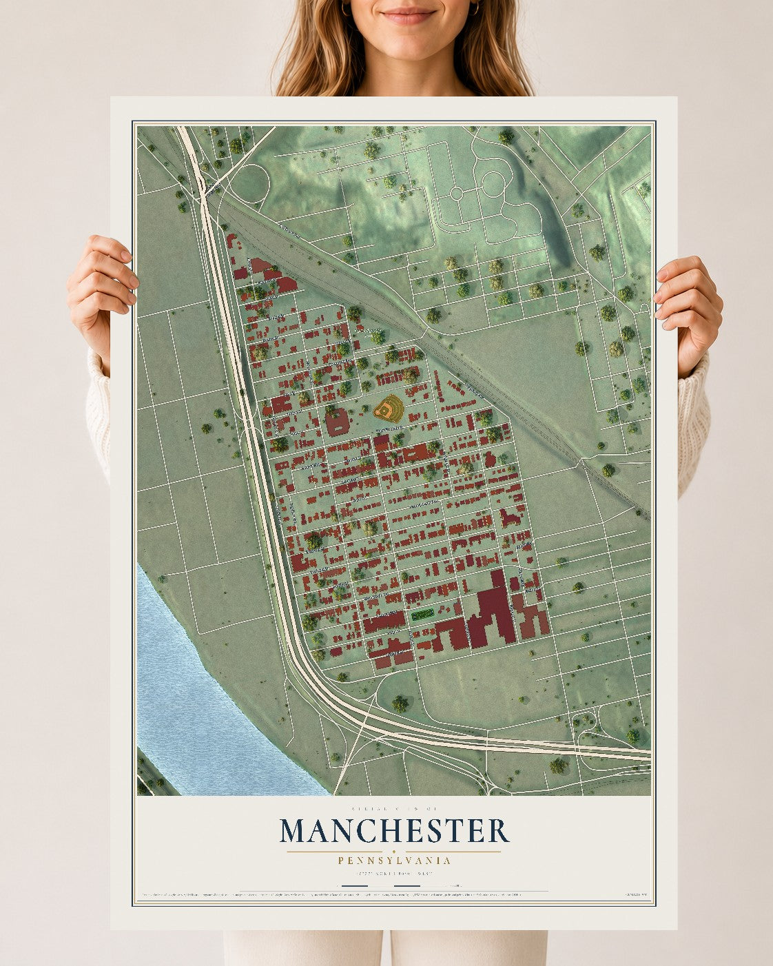 Map of Manchester, Pennsylvania, 24 x 36 inch unframed archival matte print
