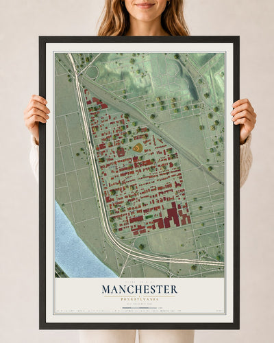 Map of Manchester, Pennsylvania, 24 x 36 inch print in a black wood frame