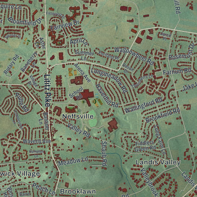 Second close-up of the map of Manheim, Lancaster County, Pennsylvania print showing more streets and buildings