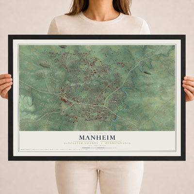 Map of Manheim, Lancaster County, Pennsylvania, 18 x 24 inch print in a black wood frame