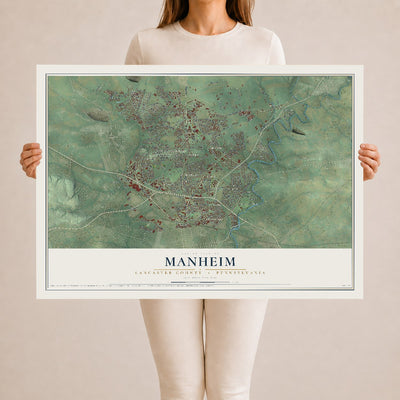 Map of Manheim, Lancaster County, Pennsylvania, 24 x 36 inch unframed archival matte print