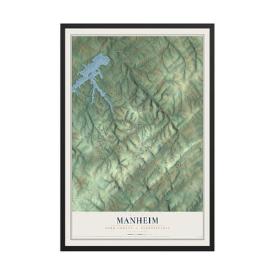 Map of Manheim, York County, Pennsylvania, 12 x 18 inch print in a black wood frame
