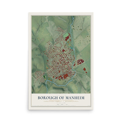 Map of the Borough of Manheim, Lancaster County, Pennsylvania, 12 x 18 inch unframed archival matte print