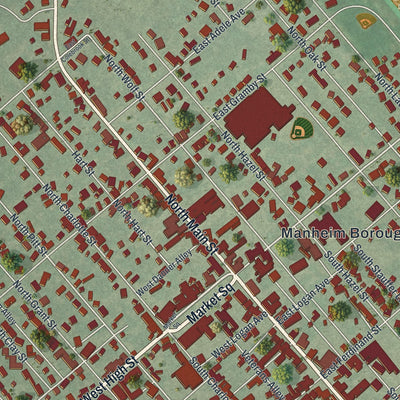 Close-up of the map of the Borough of Manheim, Lancaster County, Pennsylvania print showing street and building detail