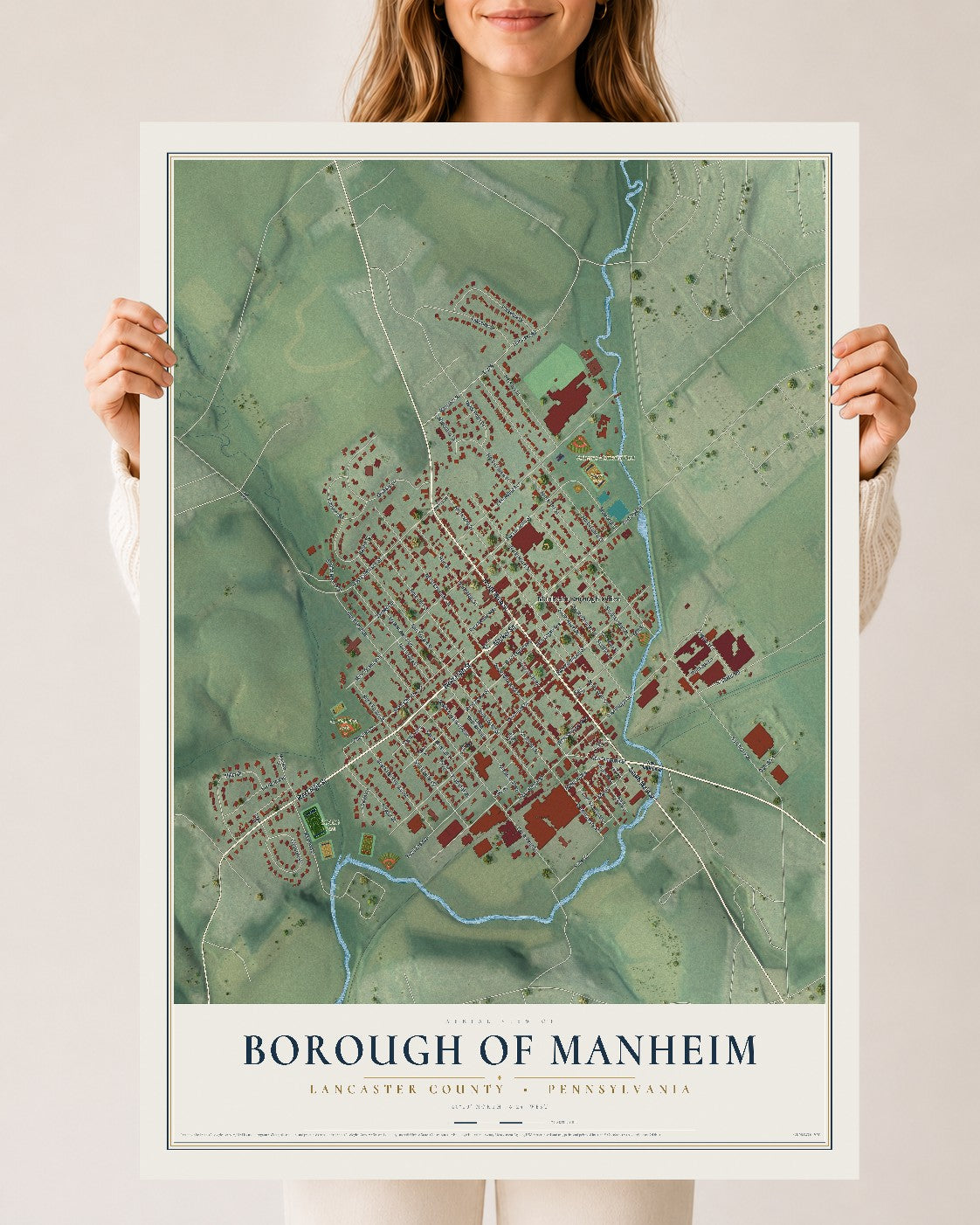 Map of the Borough of Manheim, Lancaster County, Pennsylvania, 24 x 36 inch unframed archival matte print