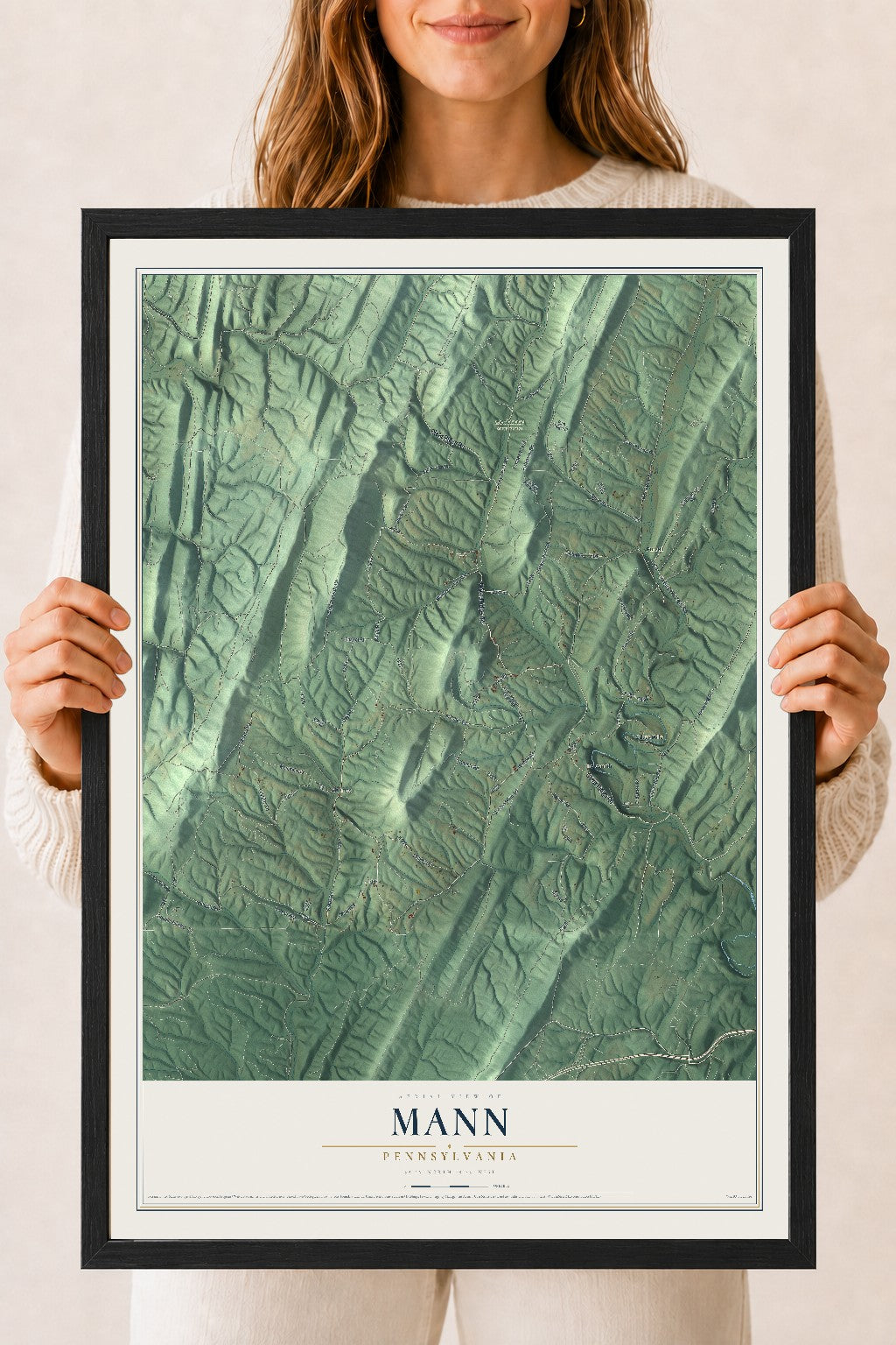 Map of Mann, Pennsylvania, 18 x 24 inch print in a black wood frame