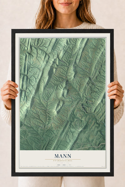Map of Mann, Pennsylvania, 18 x 24 inch print in a black wood frame