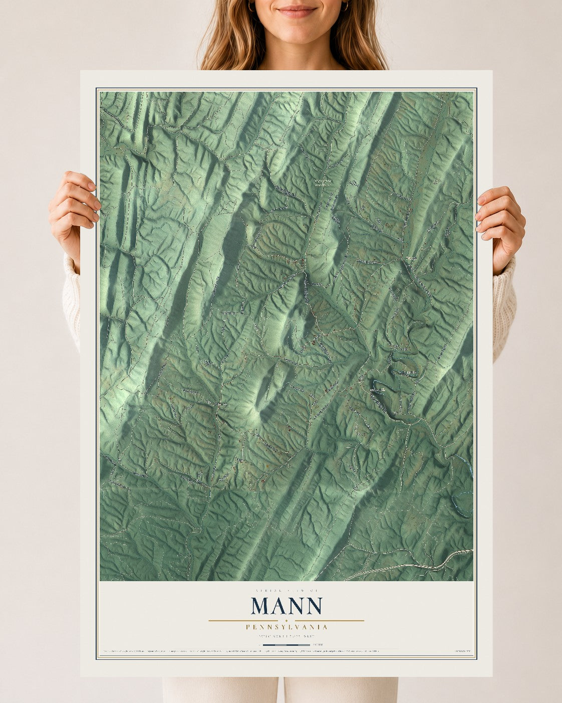 Map of Mann, Pennsylvania, 24 x 36 inch unframed archival matte print