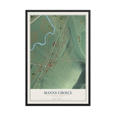 Map of Manns Choice, Pennsylvania, 12 x 18 inch print in a black wood frame