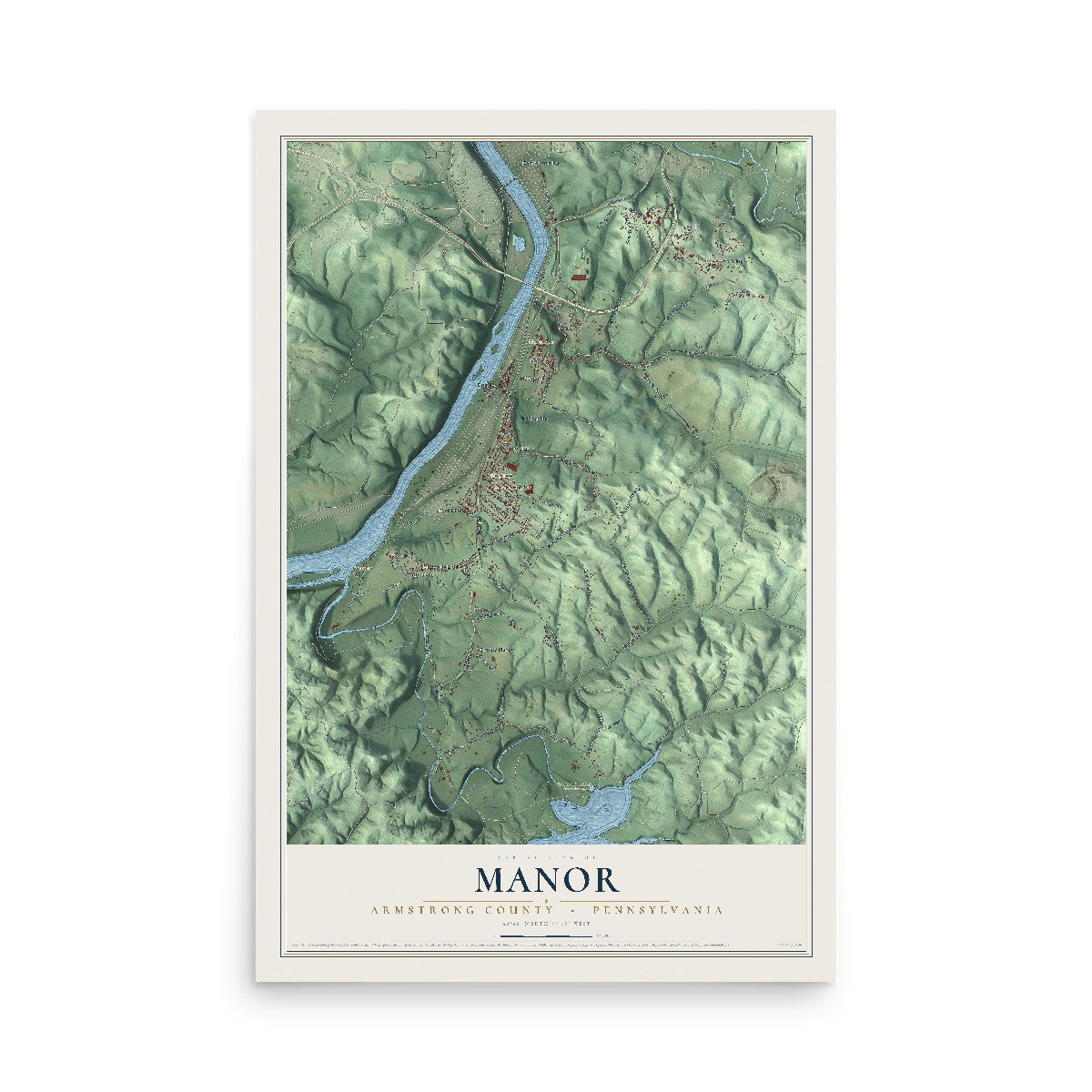 Map of Manor, Armstrong County, Pennsylvania, 12 x 18 inch unframed archival matte print