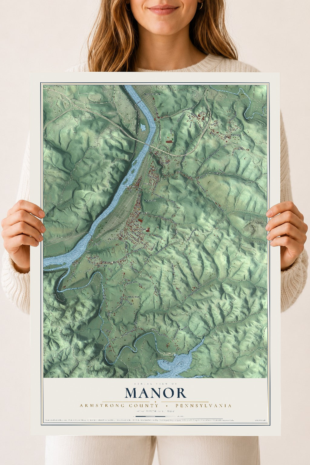 Map of Manor, Armstrong County, Pennsylvania, 18 x 24 inch unframed archival matte print