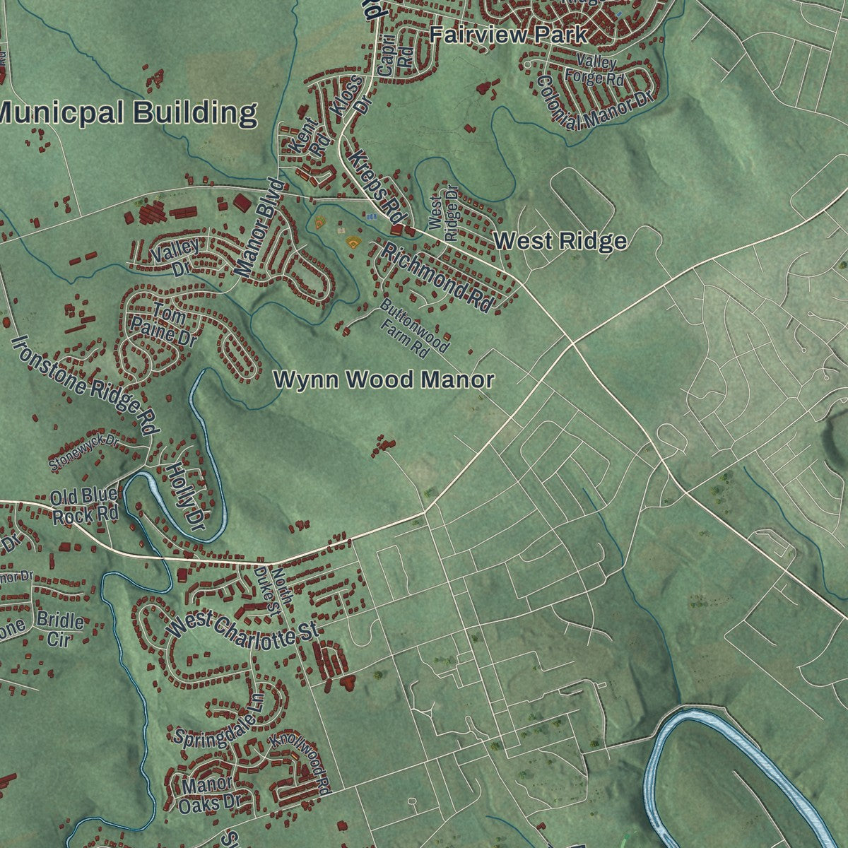 Second close-up of the map of Manor, Lancaster County, Pennsylvania print showing more streets and buildings