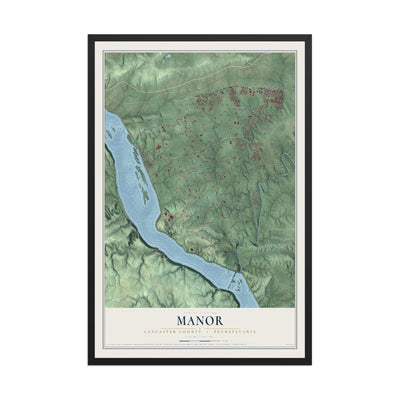 Map of Manor, Lancaster County, Pennsylvania, 12 x 18 inch print in a black wood frame