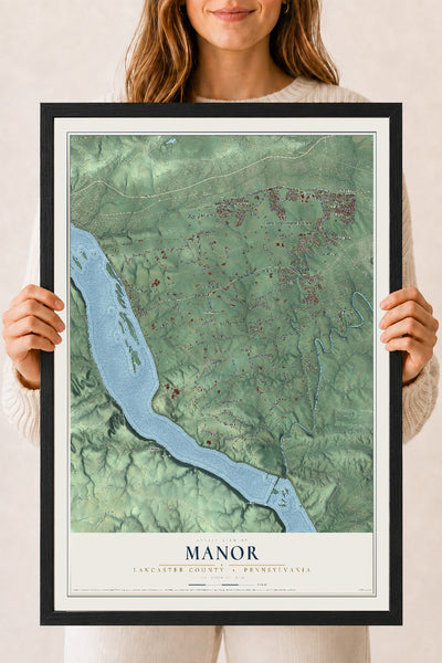 Map of Manor, Lancaster County, Pennsylvania, 18 x 24 inch print in a black wood frame