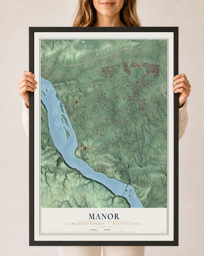 Map of Manor, Lancaster County, Pennsylvania, 24 x 36 inch print in a black wood frame