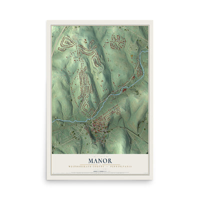 Map of Manor, Westmoreland County, Pennsylvania, 12 x 18 inch unframed archival matte print