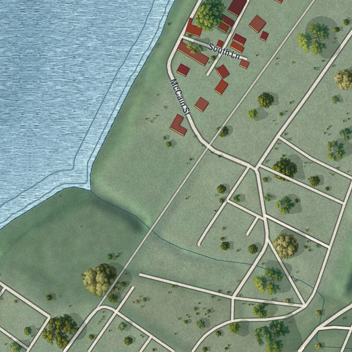 Second close-up of the map of Manorville, Pennsylvania print showing more streets and buildings