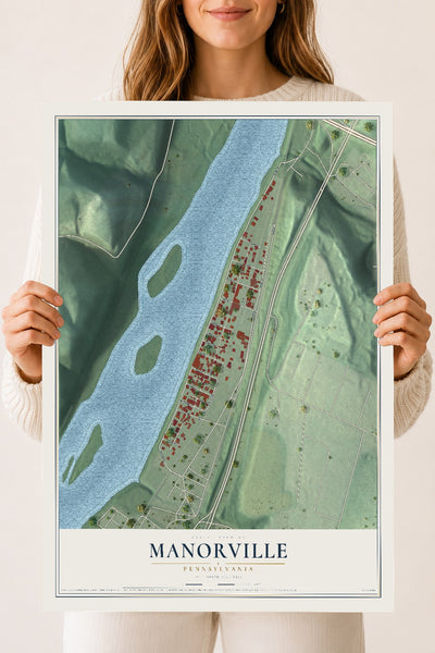 Map of Manorville, Pennsylvania, 18 x 24 inch unframed archival matte print