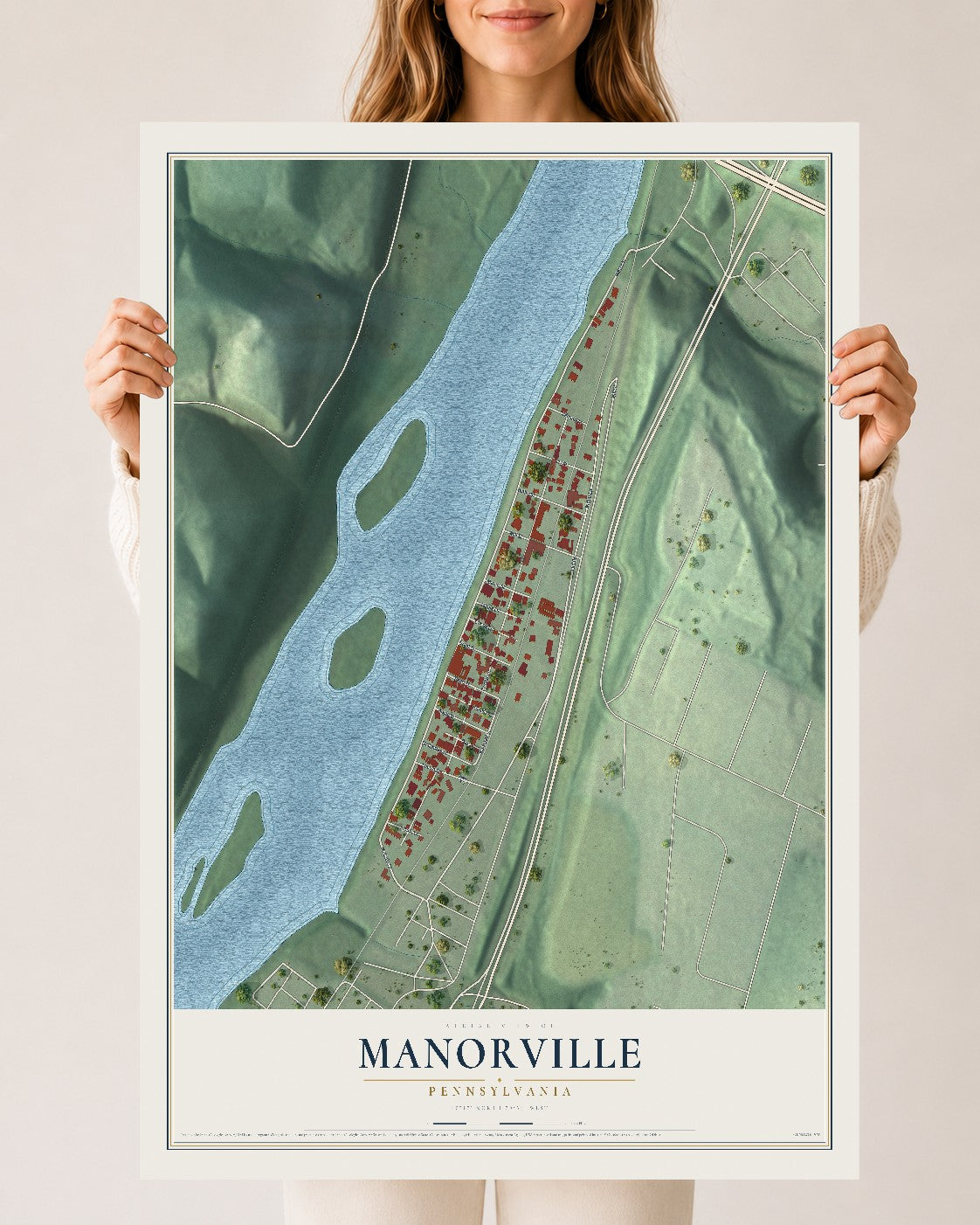 Map of Manorville, Pennsylvania, 24 x 36 inch unframed archival matte print