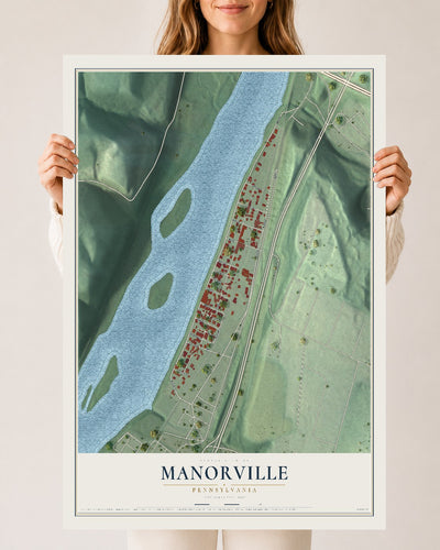 Map of Manorville, Pennsylvania, 24 x 36 inch unframed archival matte print
