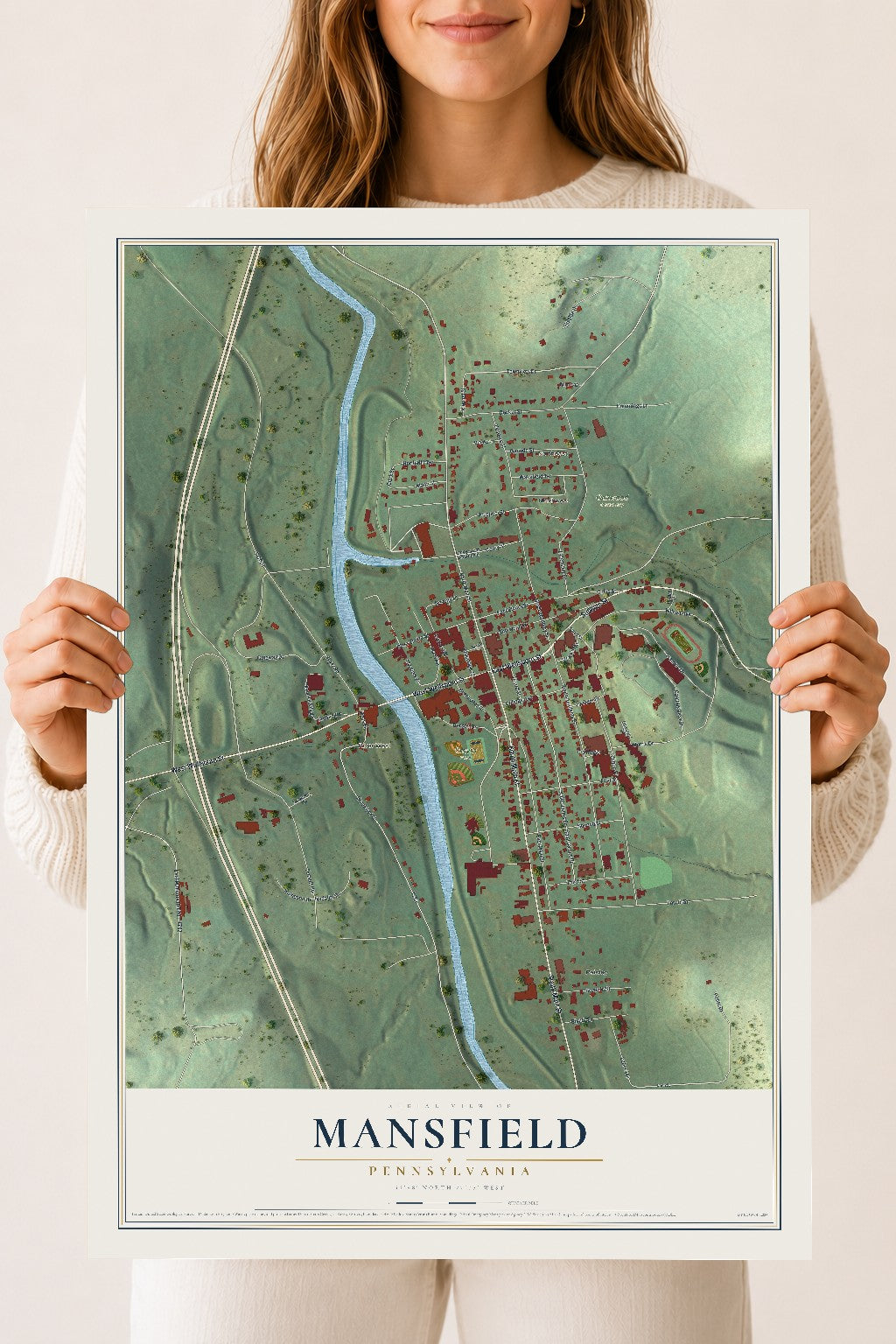 Map of Mansfield, Pennsylvania, 18 x 24 inch unframed archival matte print