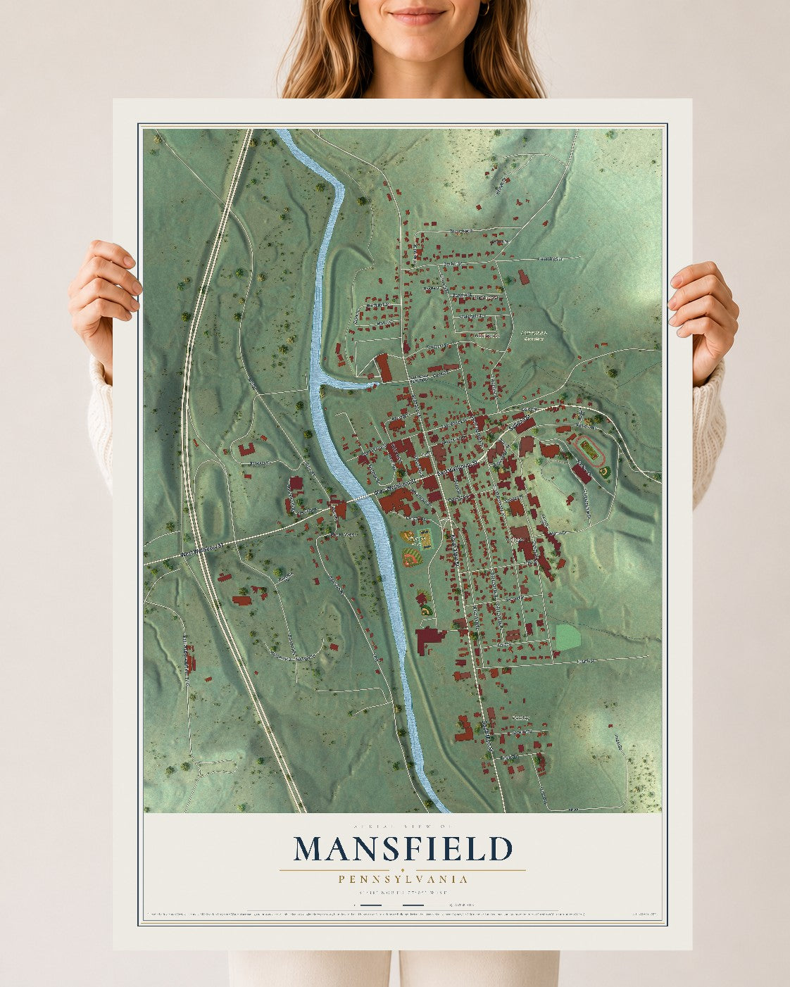 Map of Mansfield, Pennsylvania, 24 x 36 inch unframed archival matte print