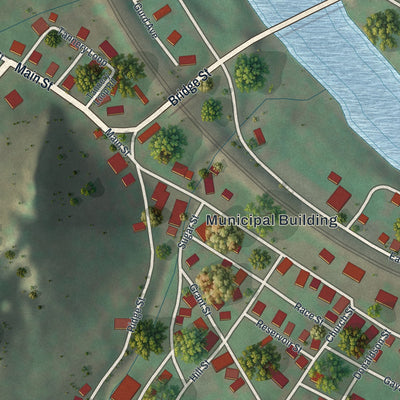 Close-up of the map of Mapleton, Pennsylvania print showing street and building detail